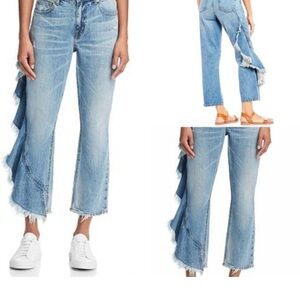 Chelsea & Violet Light Blue Flare Jeans with Frayed Hem